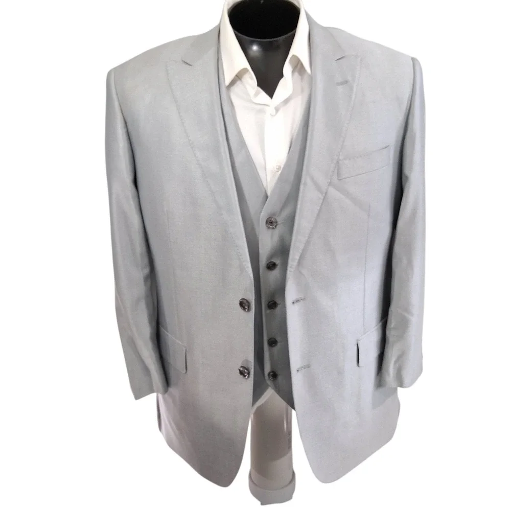Tiglio Luxe 3 Piece Suit Men 42R Light Gray Silk Wool Luxury Tufo Suit & Vest